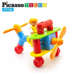 Set PicassoTiles Avion – 36 Blocuri Magnetice De Construcție Colorate