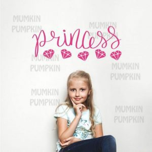 STICKER de perete cu diamante și mesaj Princess (culoare roz)