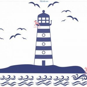 STICKER de perete pentru copii – farul de pe mare (albastru inchis)
