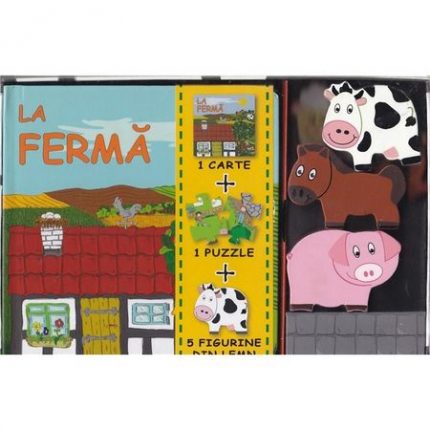 La fermă - set cu puzzle - figurine - carte, reducere