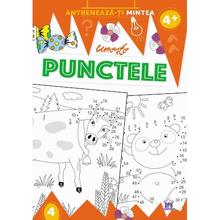 Uneste punctele - antrenează-ti mintea 4A+, jocuri logice copii gradinita, planse cu puncte de unit, uneste punctele caiet, activitati gradinita