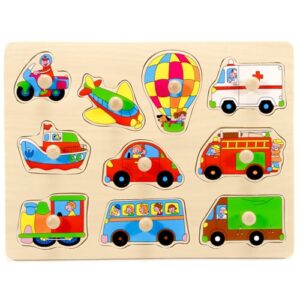 Puzzle lemn incastru cu vehicule – 10 piese cu maner (30×22)