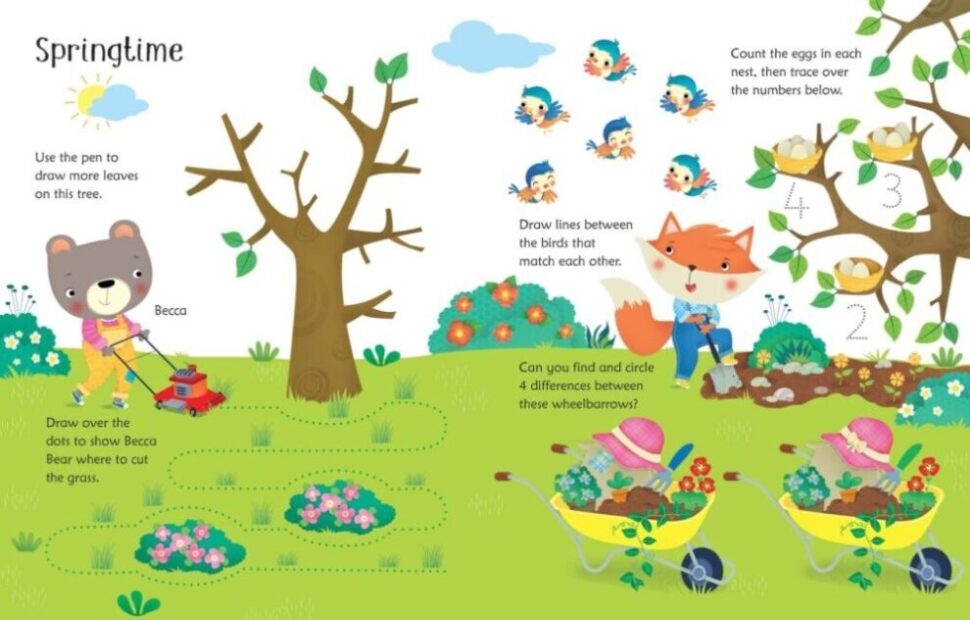 Wipe-Clean Garden Activities Usborne, gradina, scrie si sterge, carte activitati