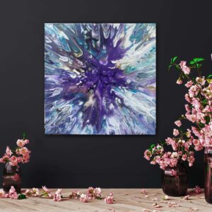 Tablou pictat manual – Purple madness, pouring, 30×30 cm